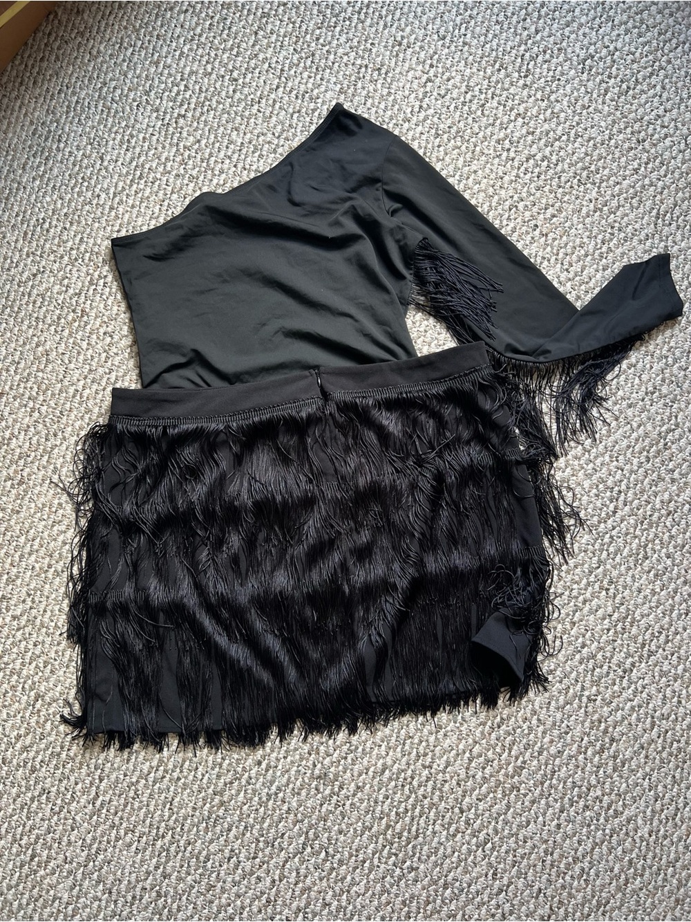 Black Fringe Mini Skirt & Bodysuit Set